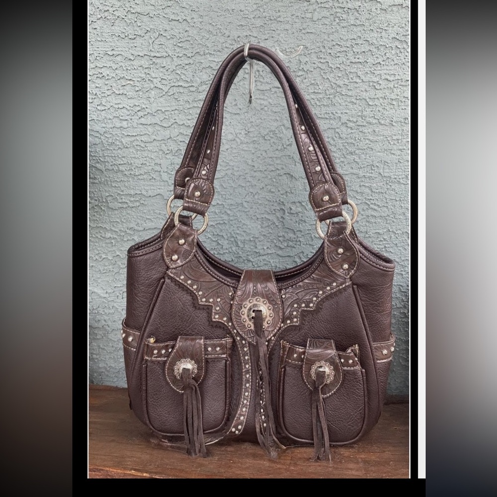 Montana West Brown Studded Shoulder Bag